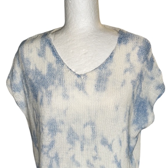 Wooden Ships Blue & White Tie Dye Printed Oversized Short Sleeve Knit Sweater XS - Picture 3 of 11